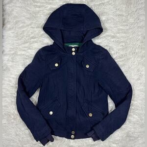 Anthropologie Allihop Navy Blue Hooded Jacket Size Medium